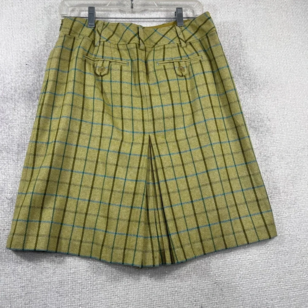 Ann Taylor Loft Olive Green Plaid Pleated Mini Skirt Size‎ 6 Wool Blend Academic